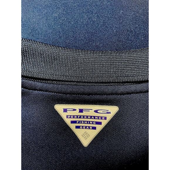 Columbia PFG Fishing Shirt Mens Medium Navy Omni-Shade Short Sleeve Polo - Picture 3 of 5